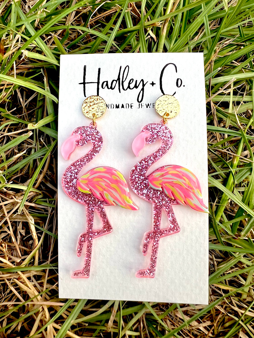 Gold stud flamingo Hadley + co earrings