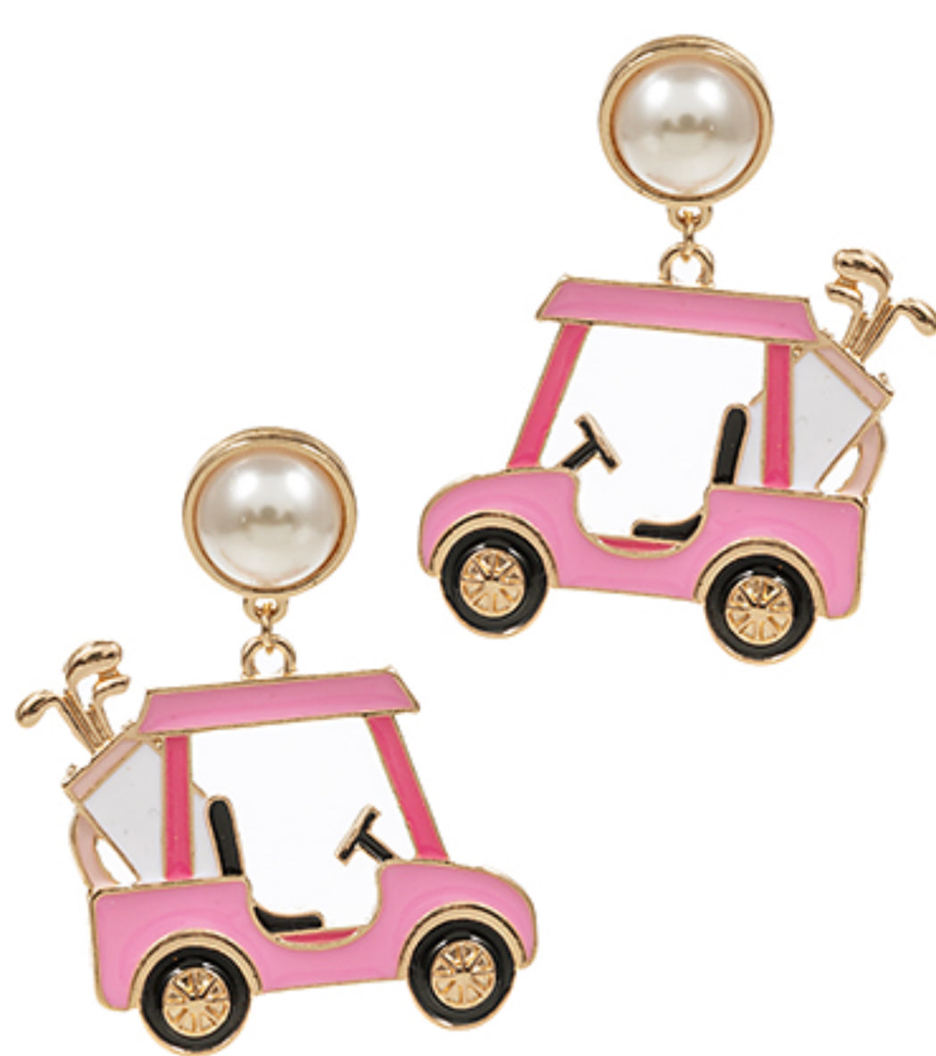 Pink golf cart earrings