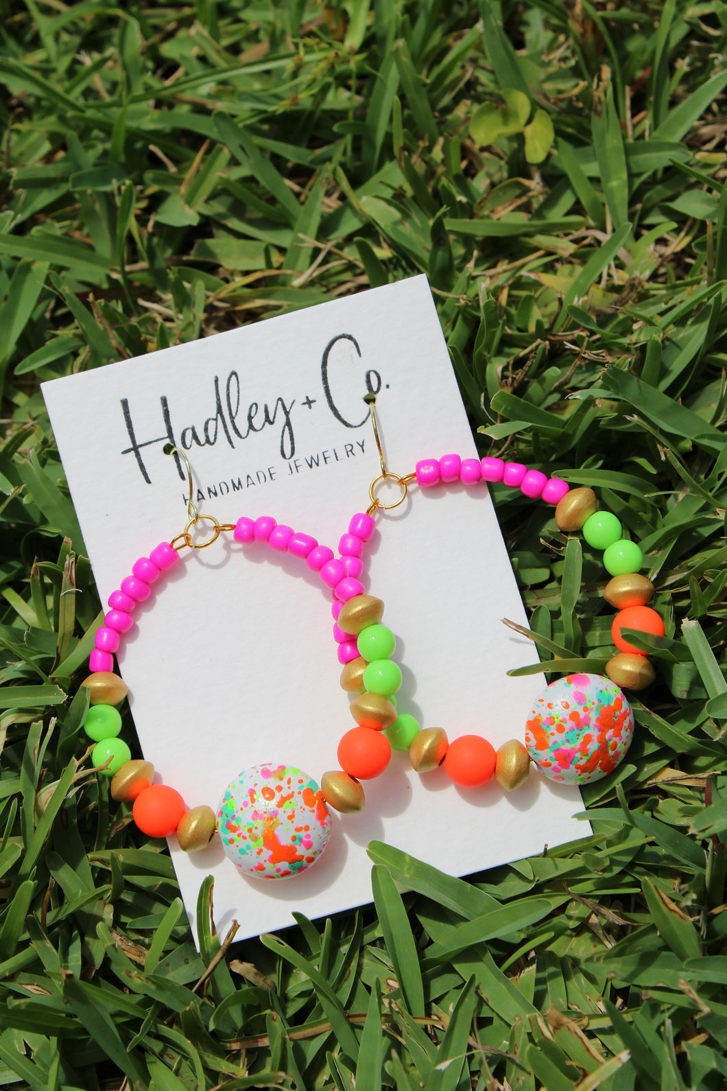 Pink lime orange splatter Hadley + co earrings