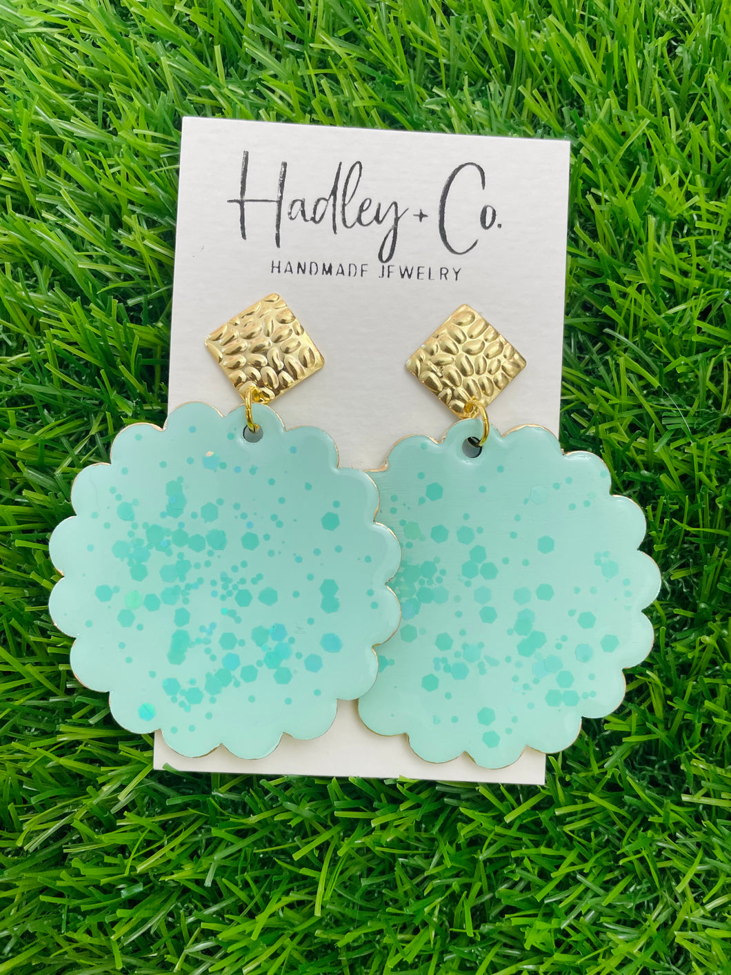 Mint confetti scalloped Hadley + co earrings