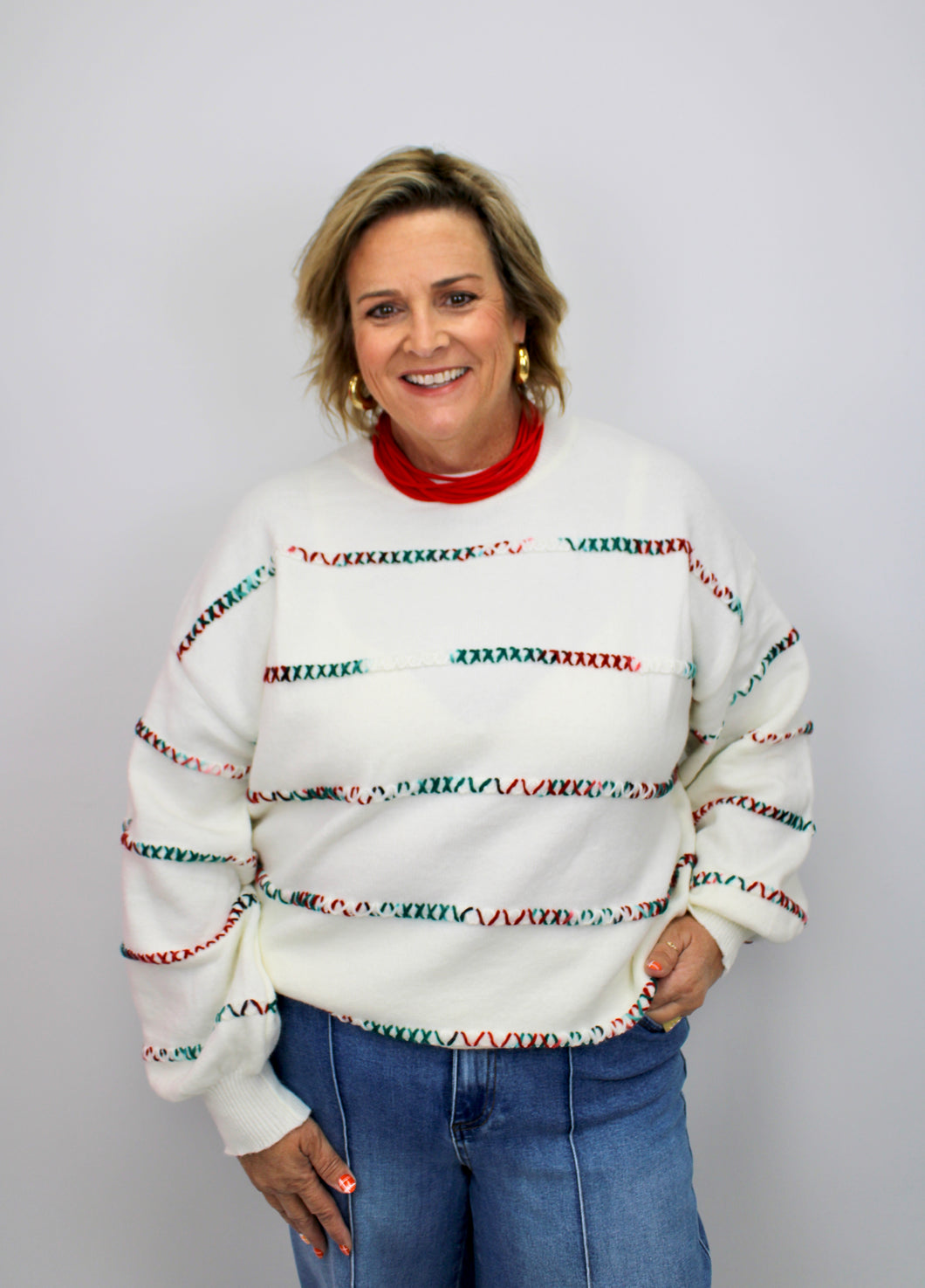 White Christmas colored trim top