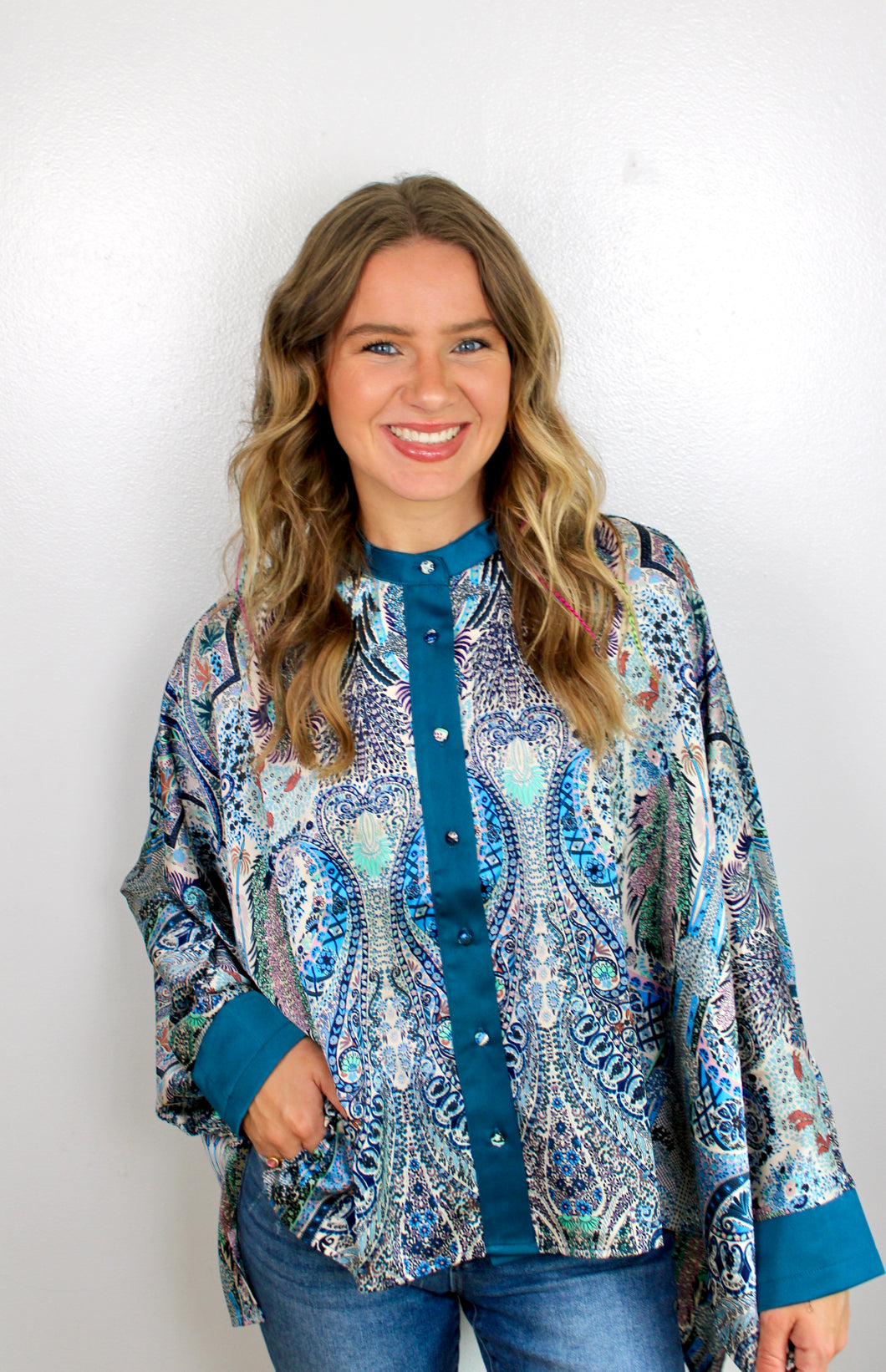 Blue paisley top