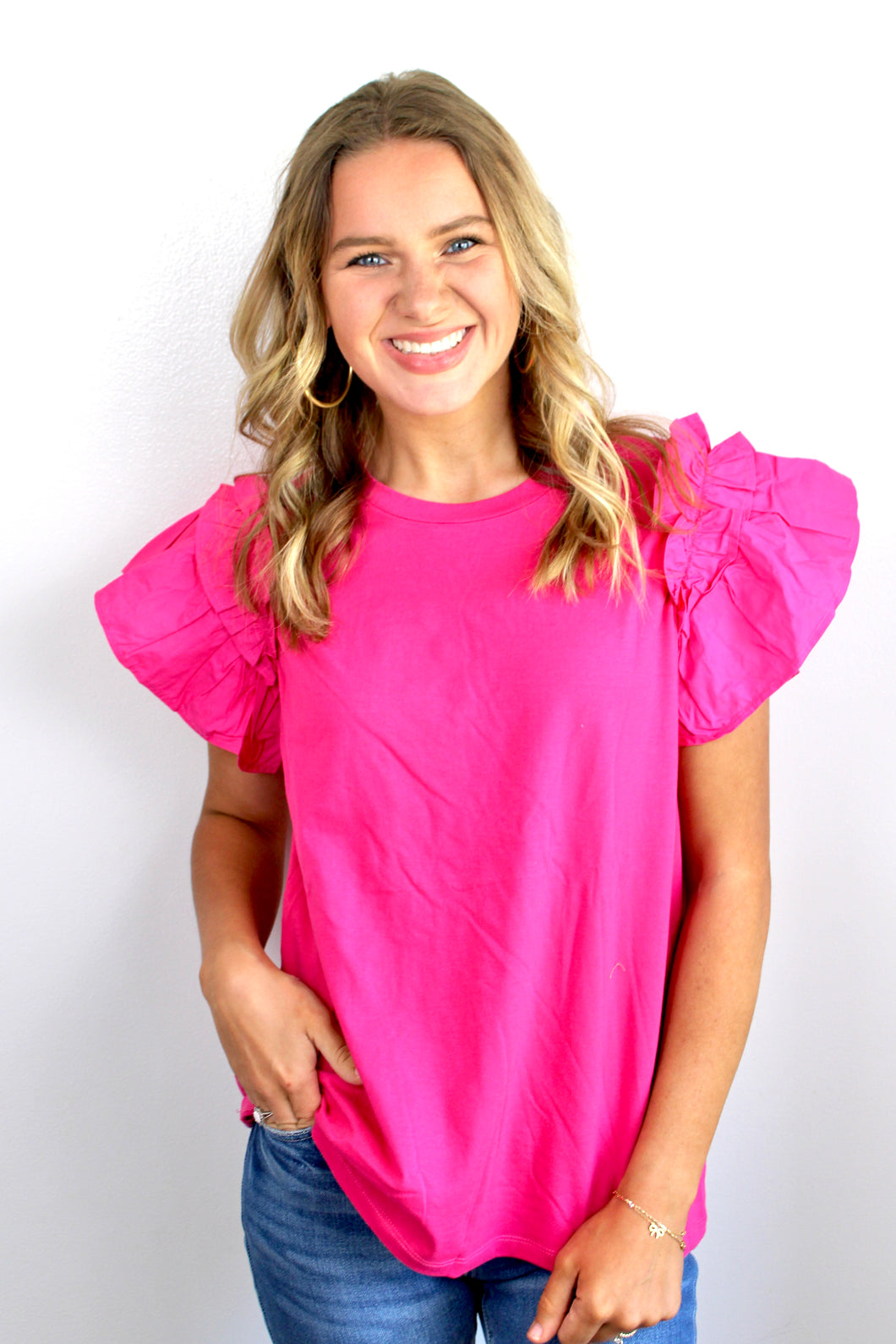 Hot pink ruffle top