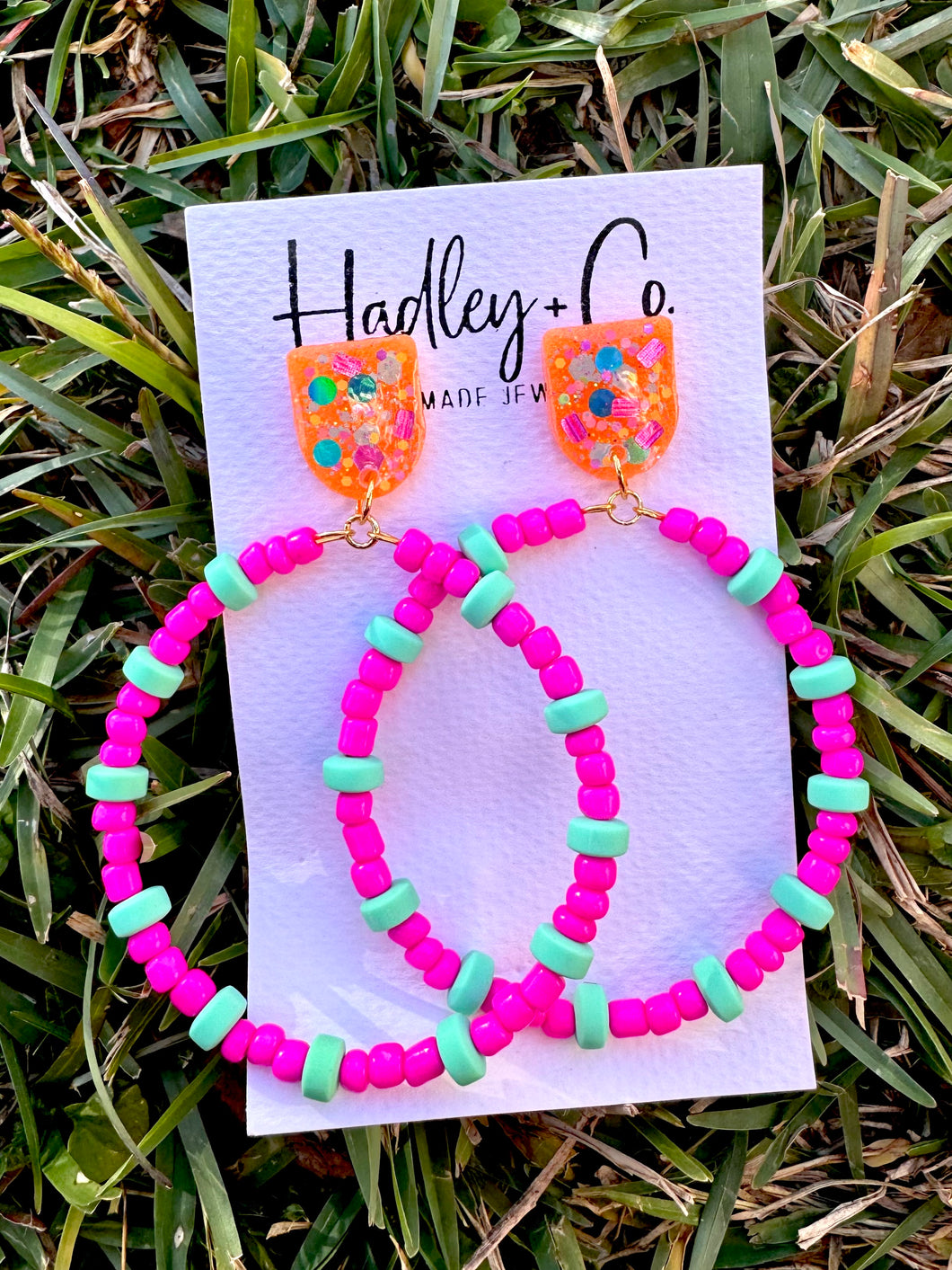 Pink mint orange stud Hadley +co earrings