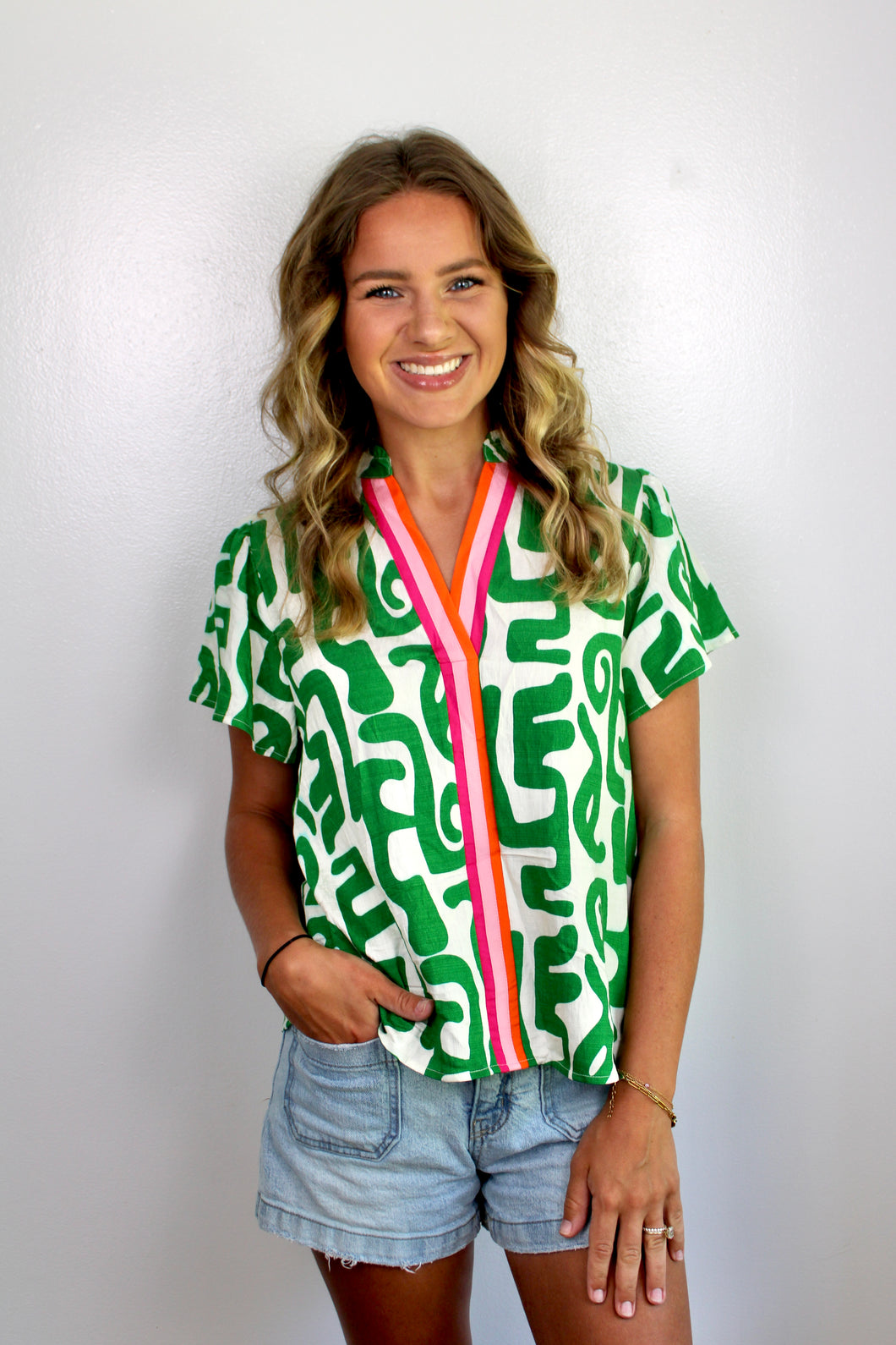 Green orange pink top