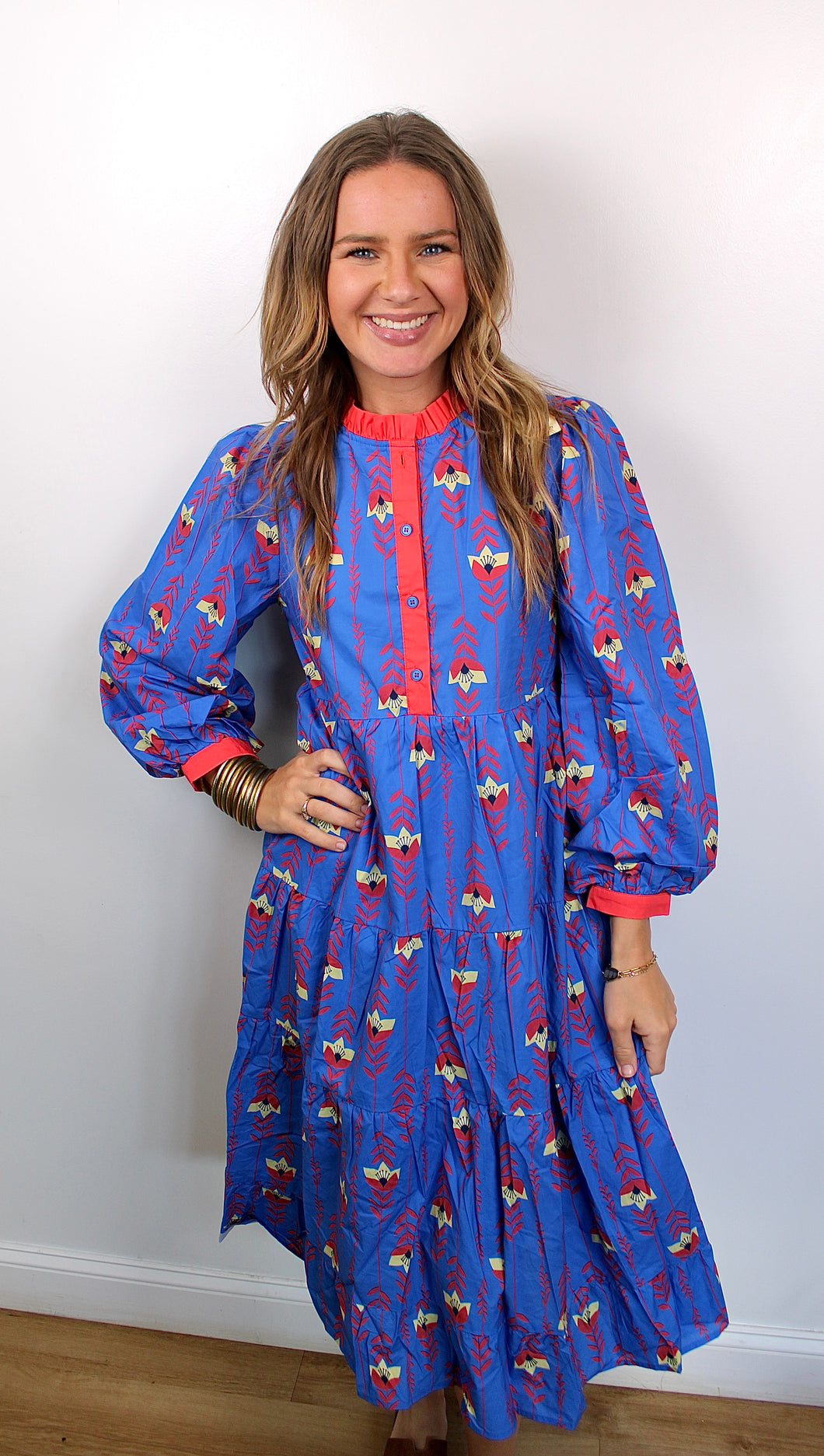 Blue red midi dress