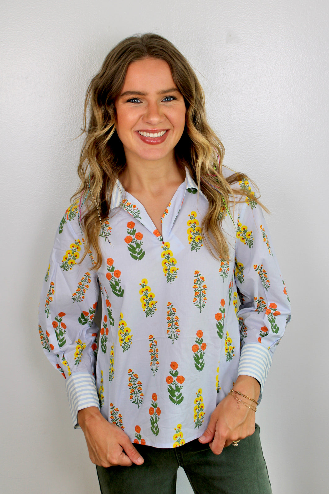 Powder blue floral top