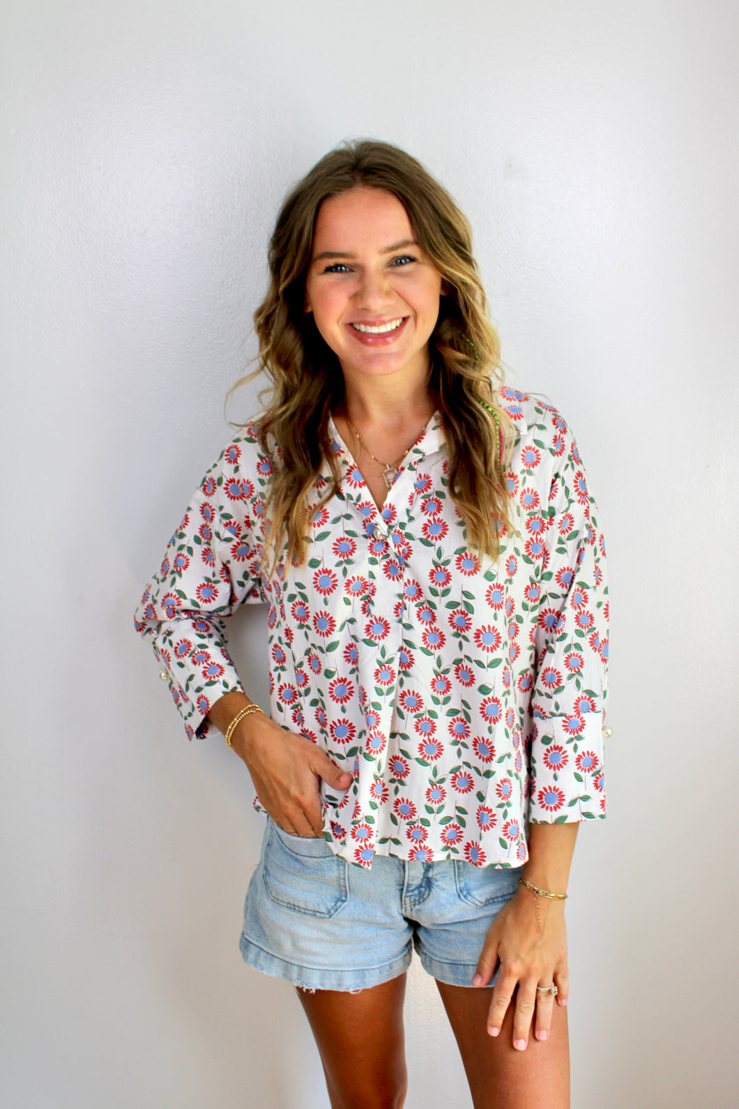 Floral pearl top