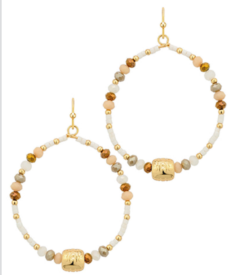 Neutral beaded gold earrings