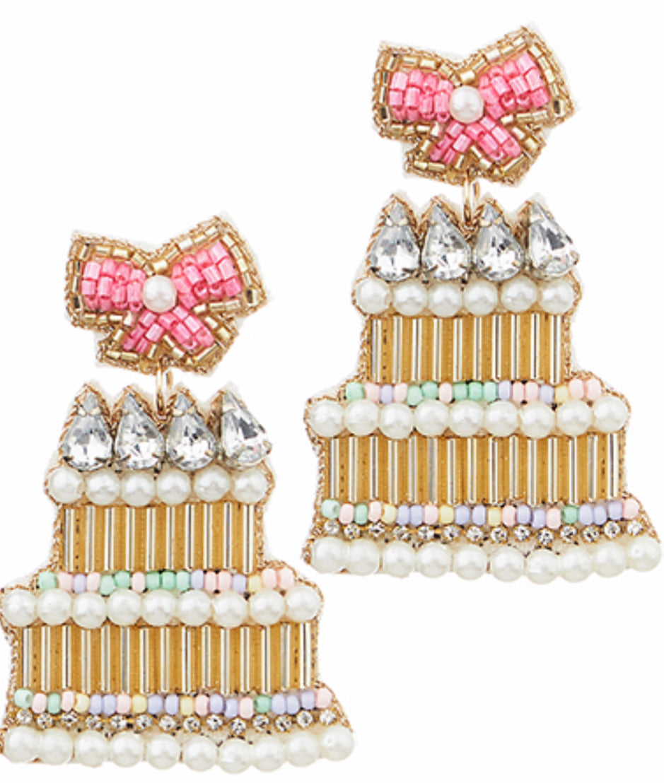 Bow birthday cake earrings