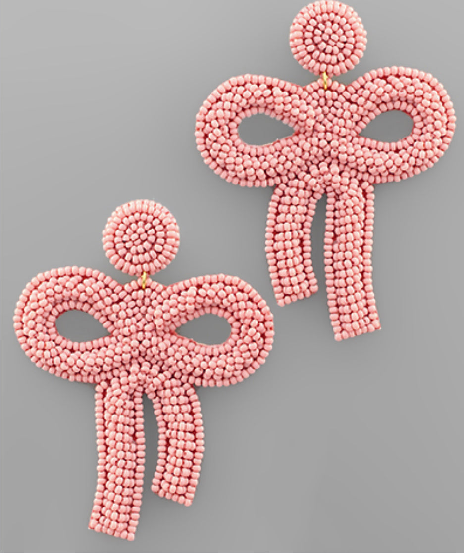 Pink bow beaded earrings
