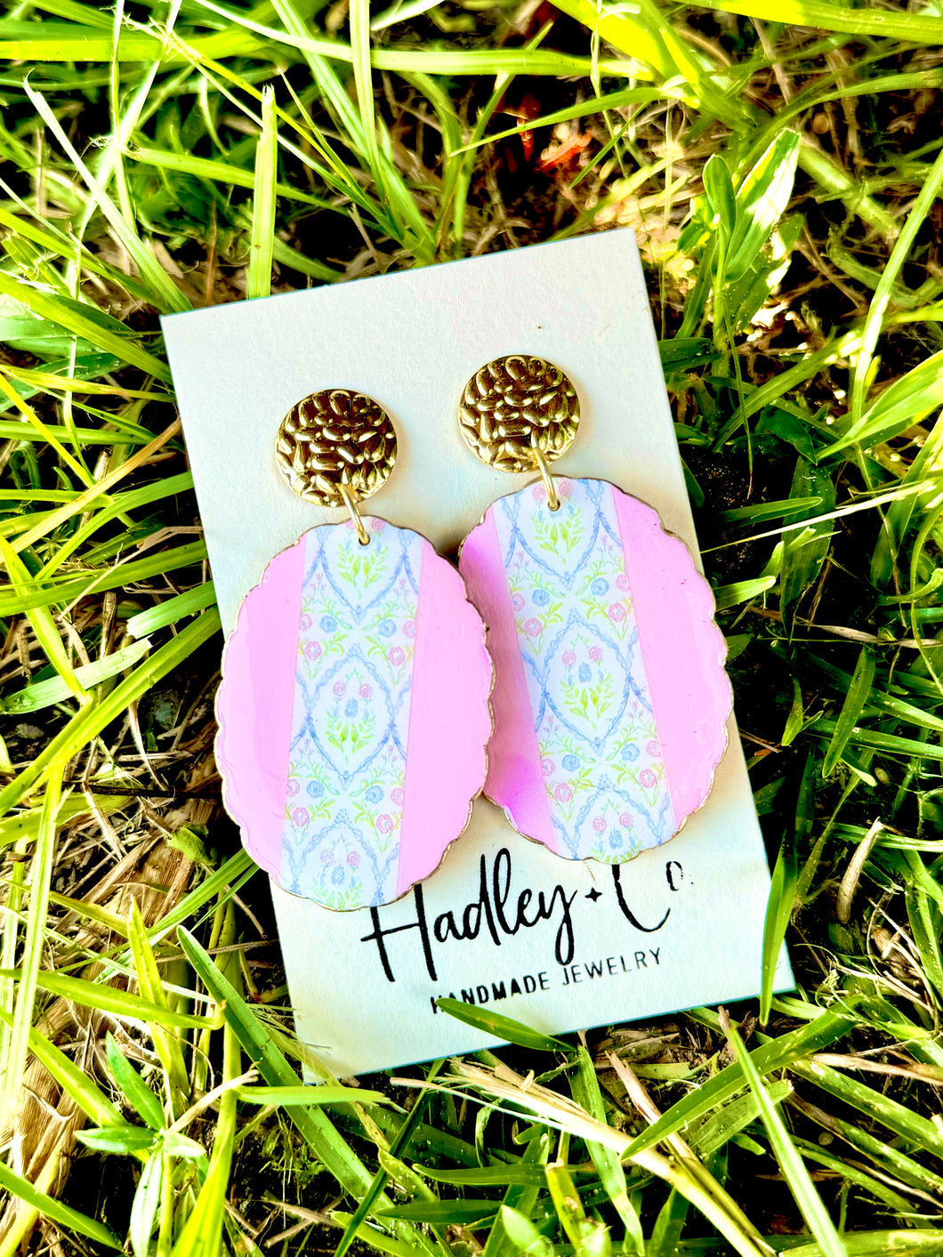 Pink scalloped grand millennial Hadley + co earrings