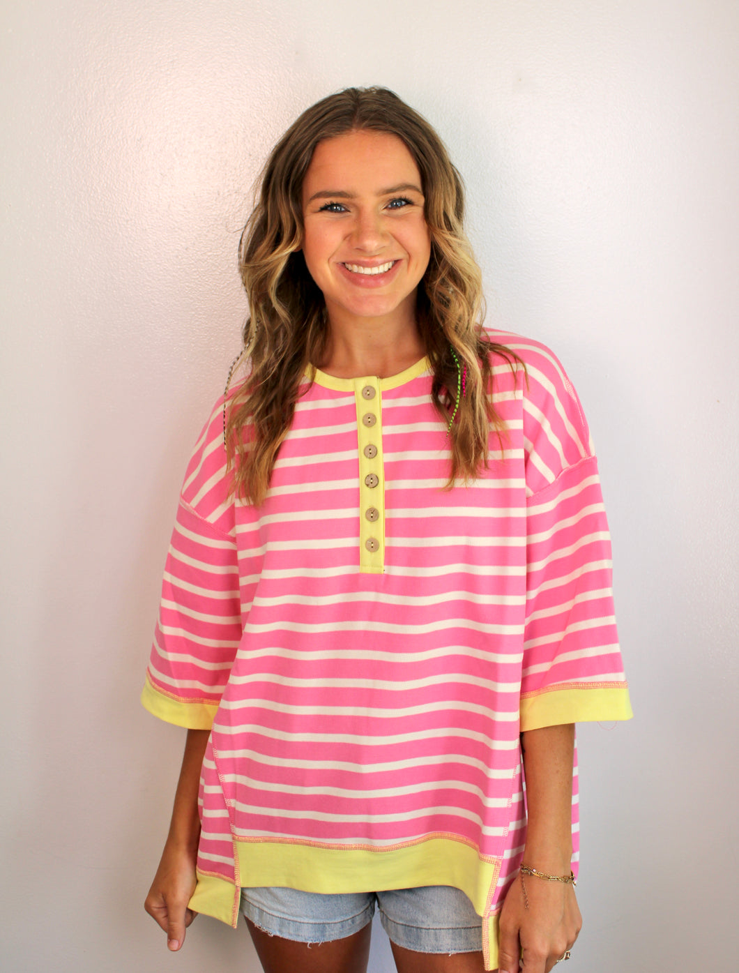 Yellow pink stripe top