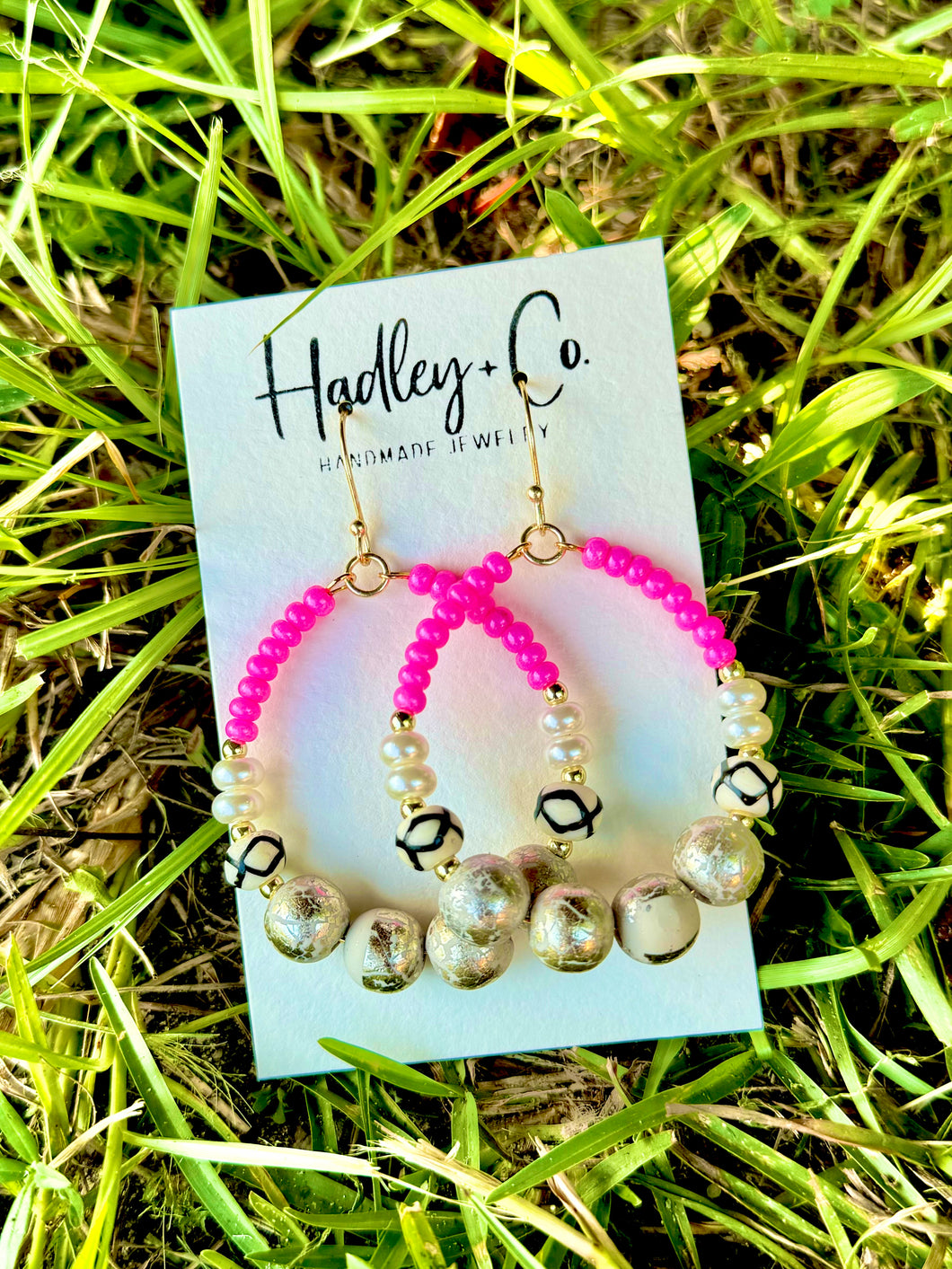 Pink pearl beaded Hadley + co earrings