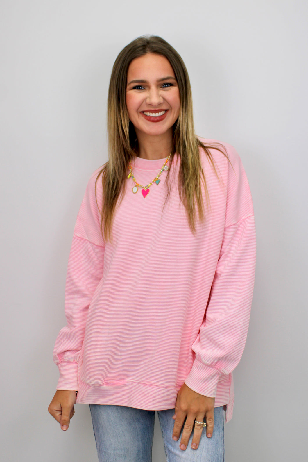 Pink ribbed pullover