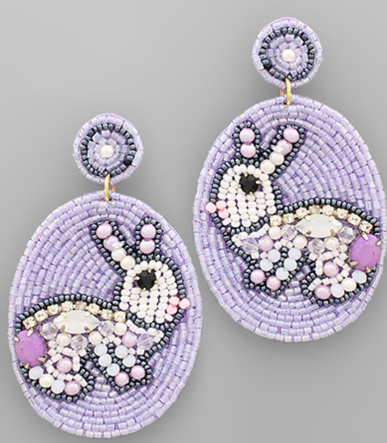 Purple oval bunny earrings