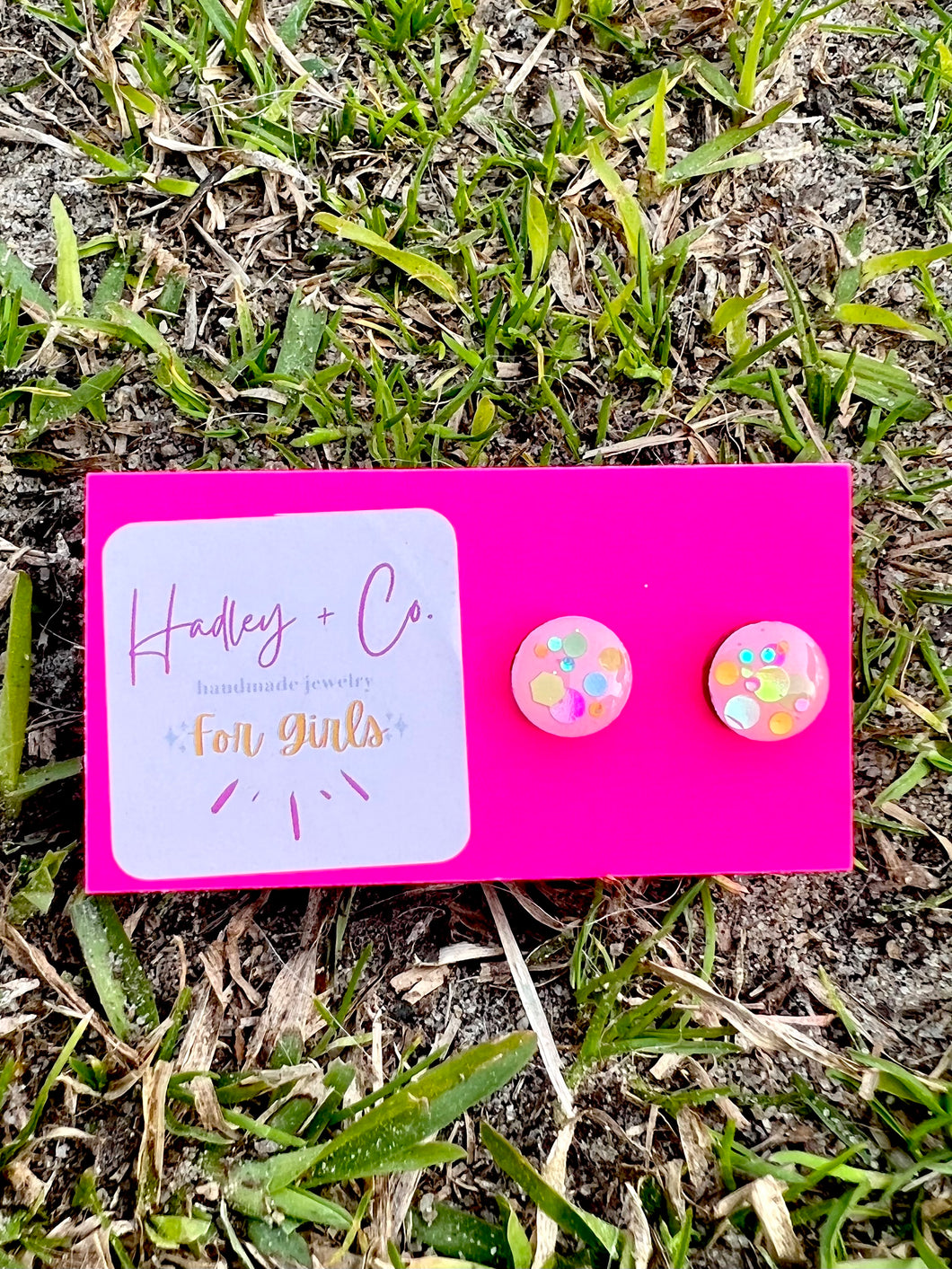 Light pink confetti Hadley + co stud earrings