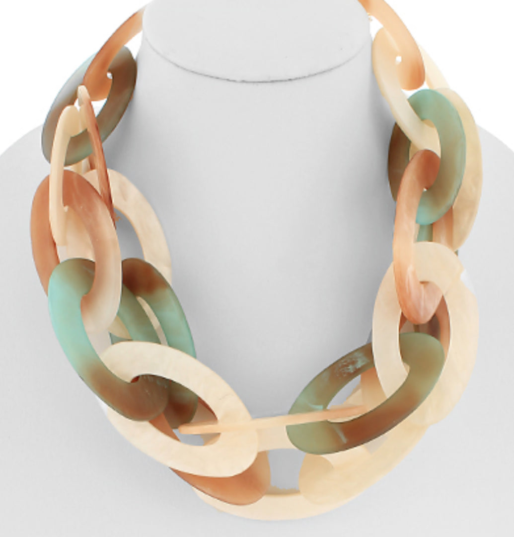 Brown Aqua chunky linked necklace