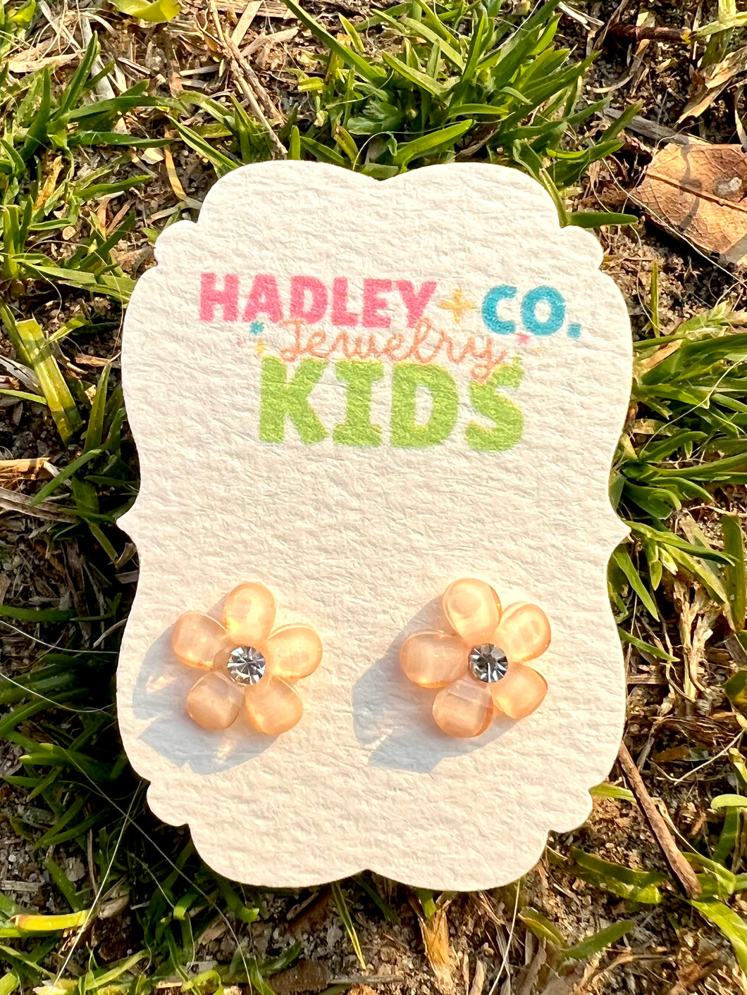 Peach stoned flower Hadley + co earrings