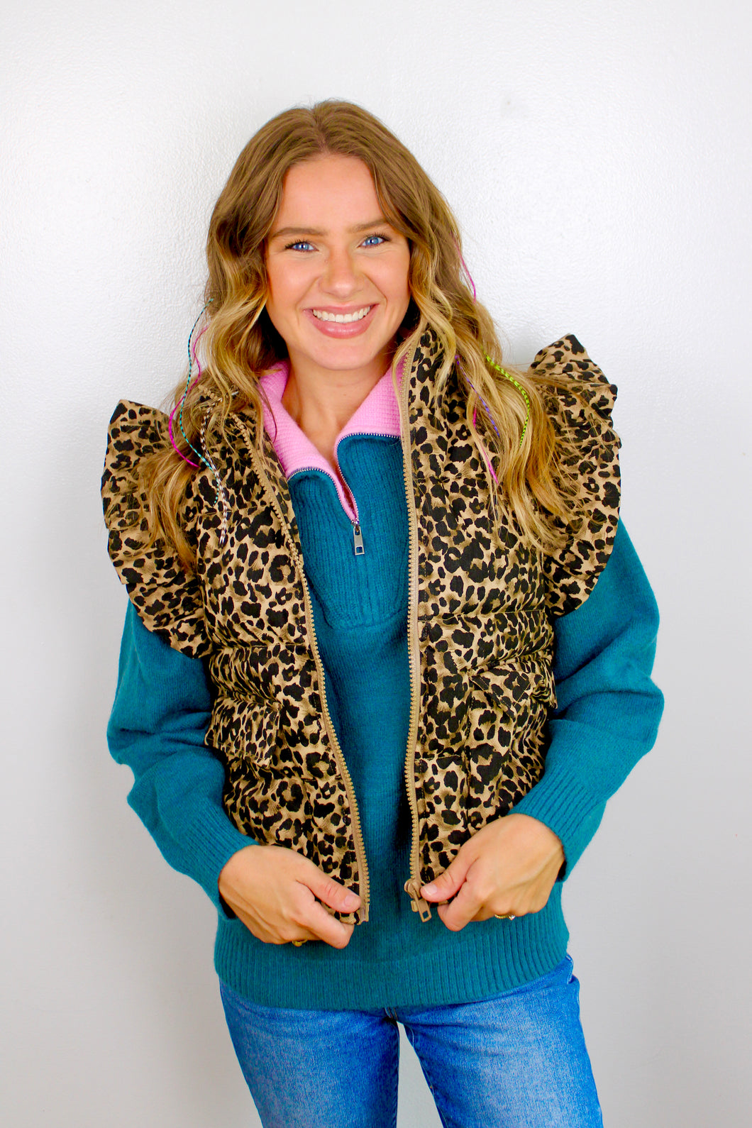 Leopard ruffle vest