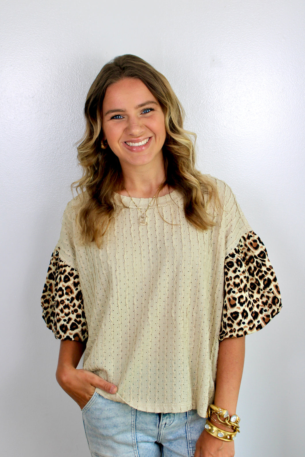 Leopard balloon sleeve top
