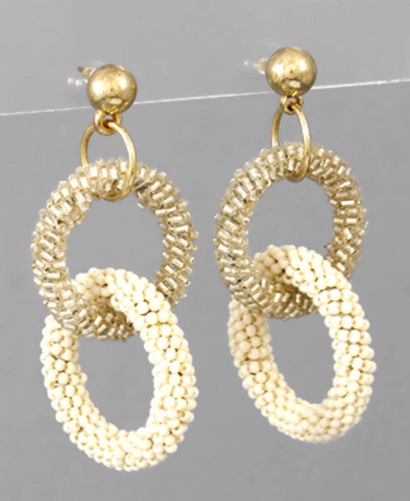 Tan ivory double beaded earrings