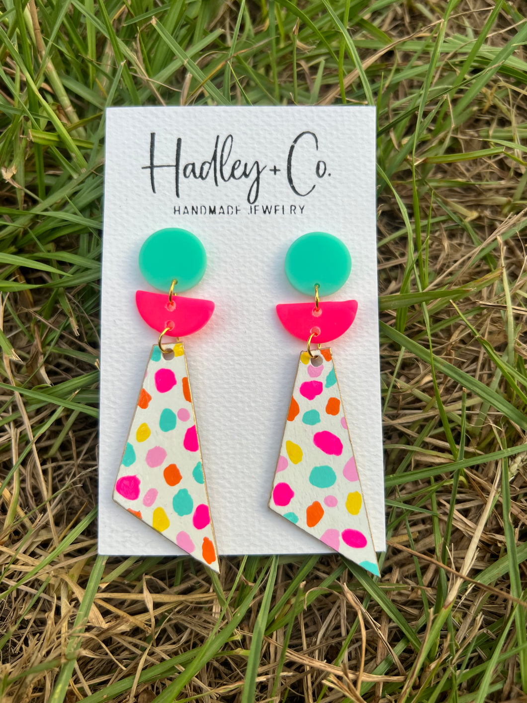 Aqua pink polka dot Hadley + co earrings