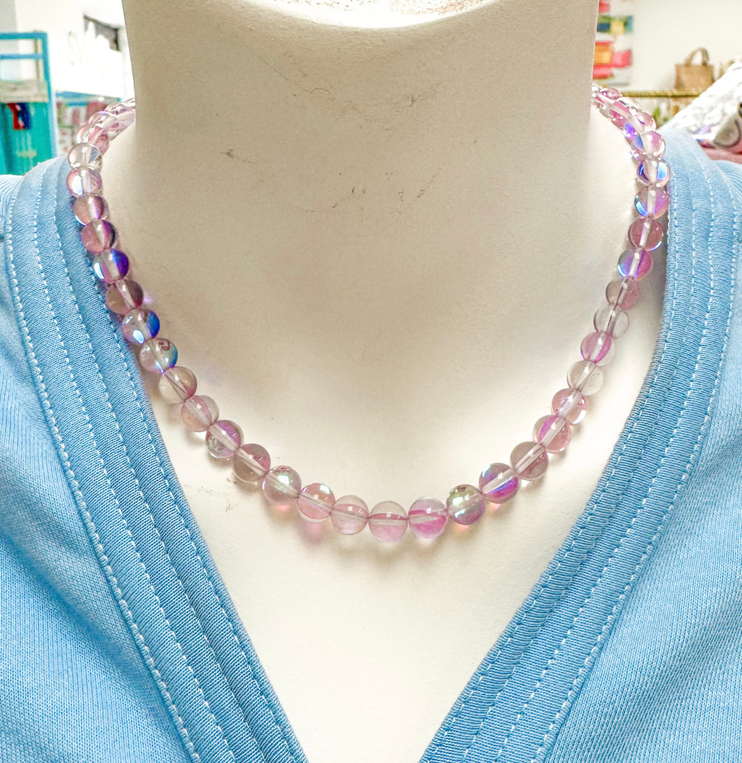 Lavender beaded necklace- hart necklace