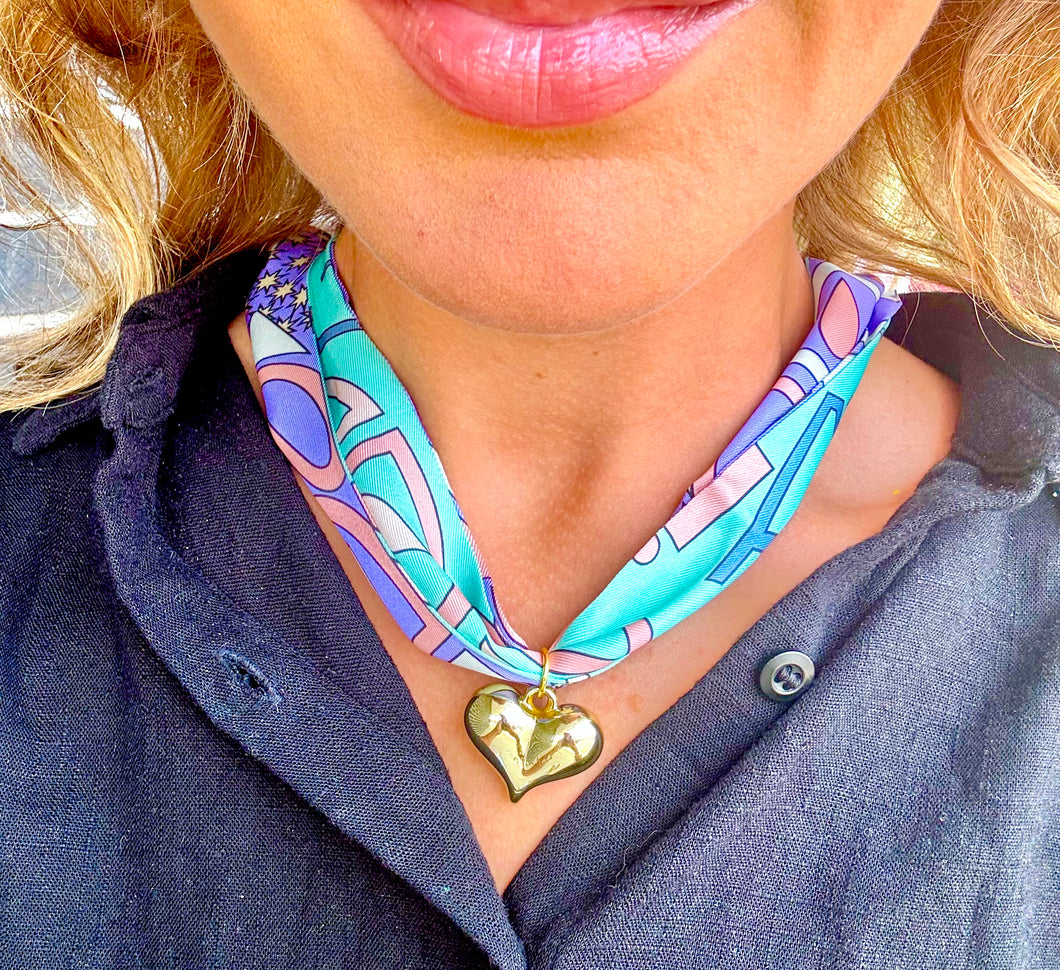 Purple teal heart scarf necklace- hart designs