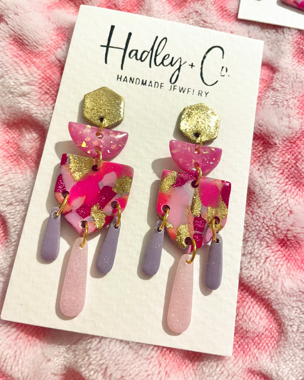 Purple pink foil clay Hadley + co earrings