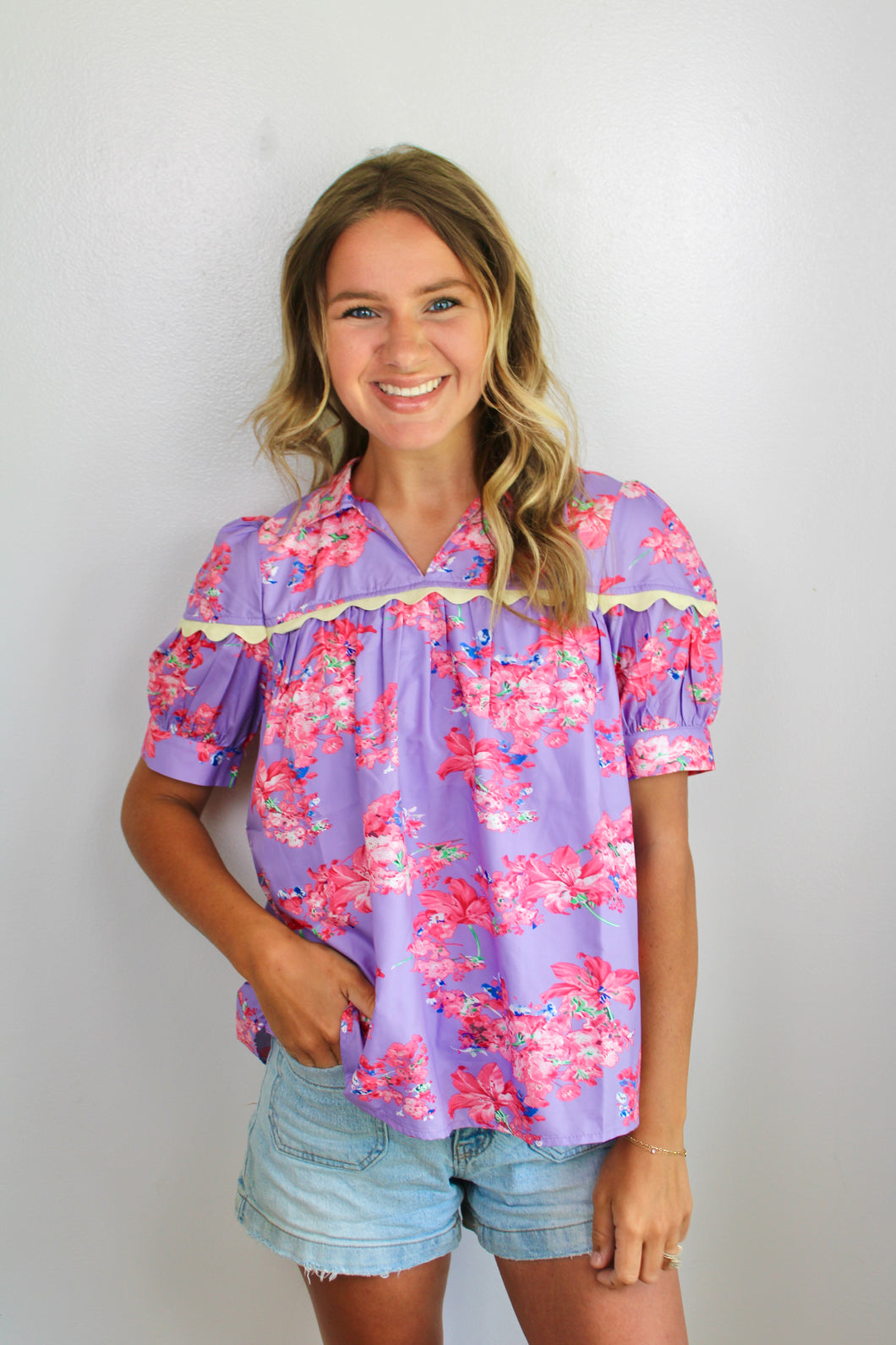 Purple pink floral top