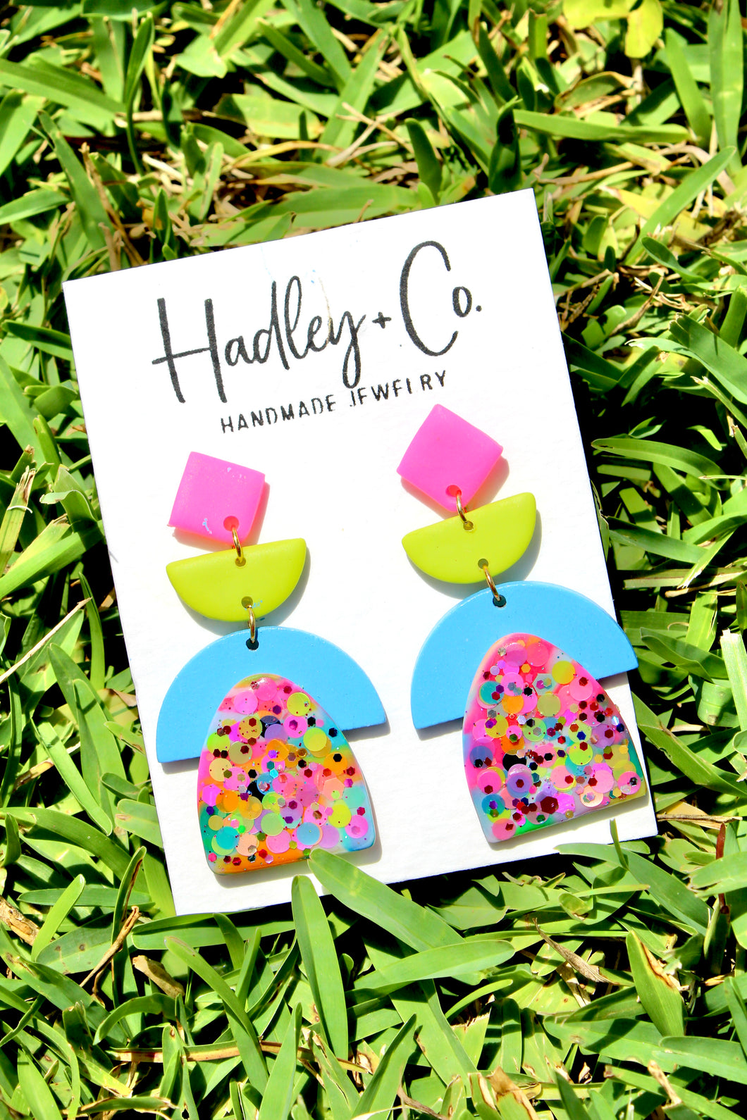 Pink green blue confetti Hadley + co earrings