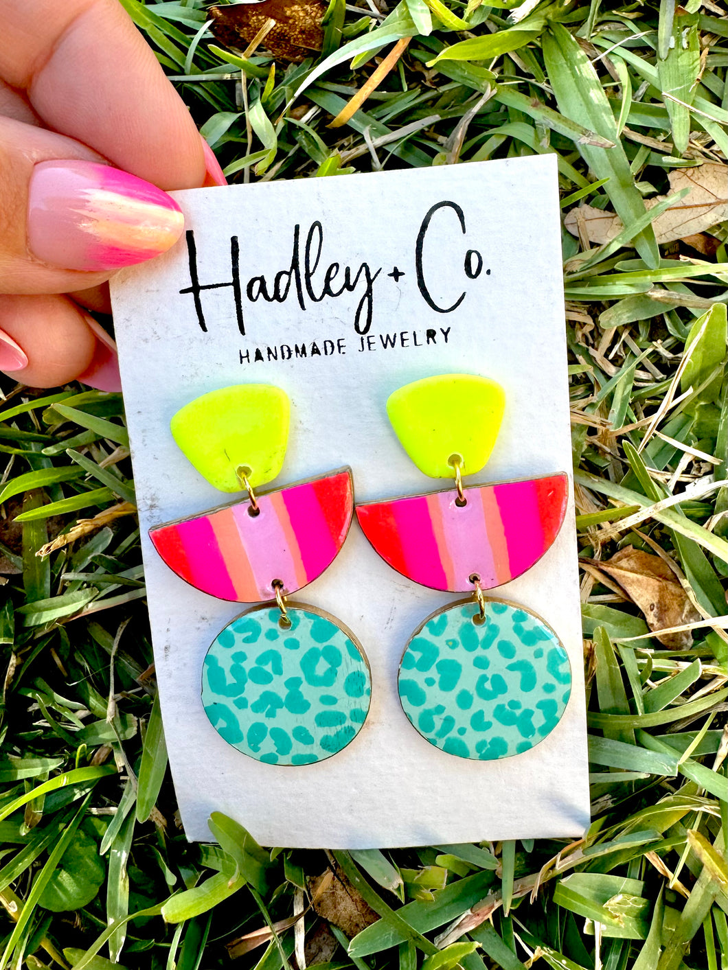Lime pink blue leopard Hadley +co earrings