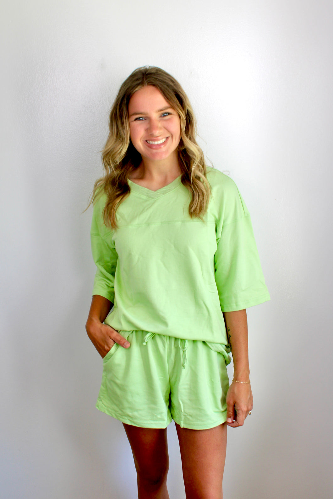 Lime oversized shorts set