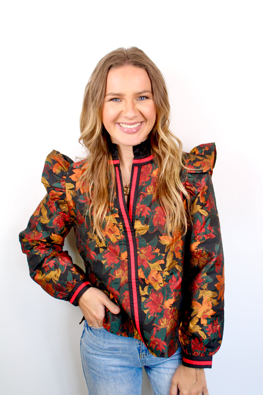 Fall leaves flutter sleeve top