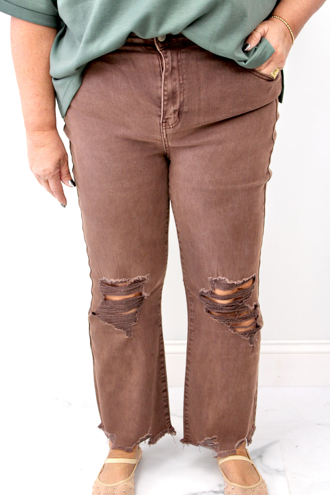 Brown distressed pants