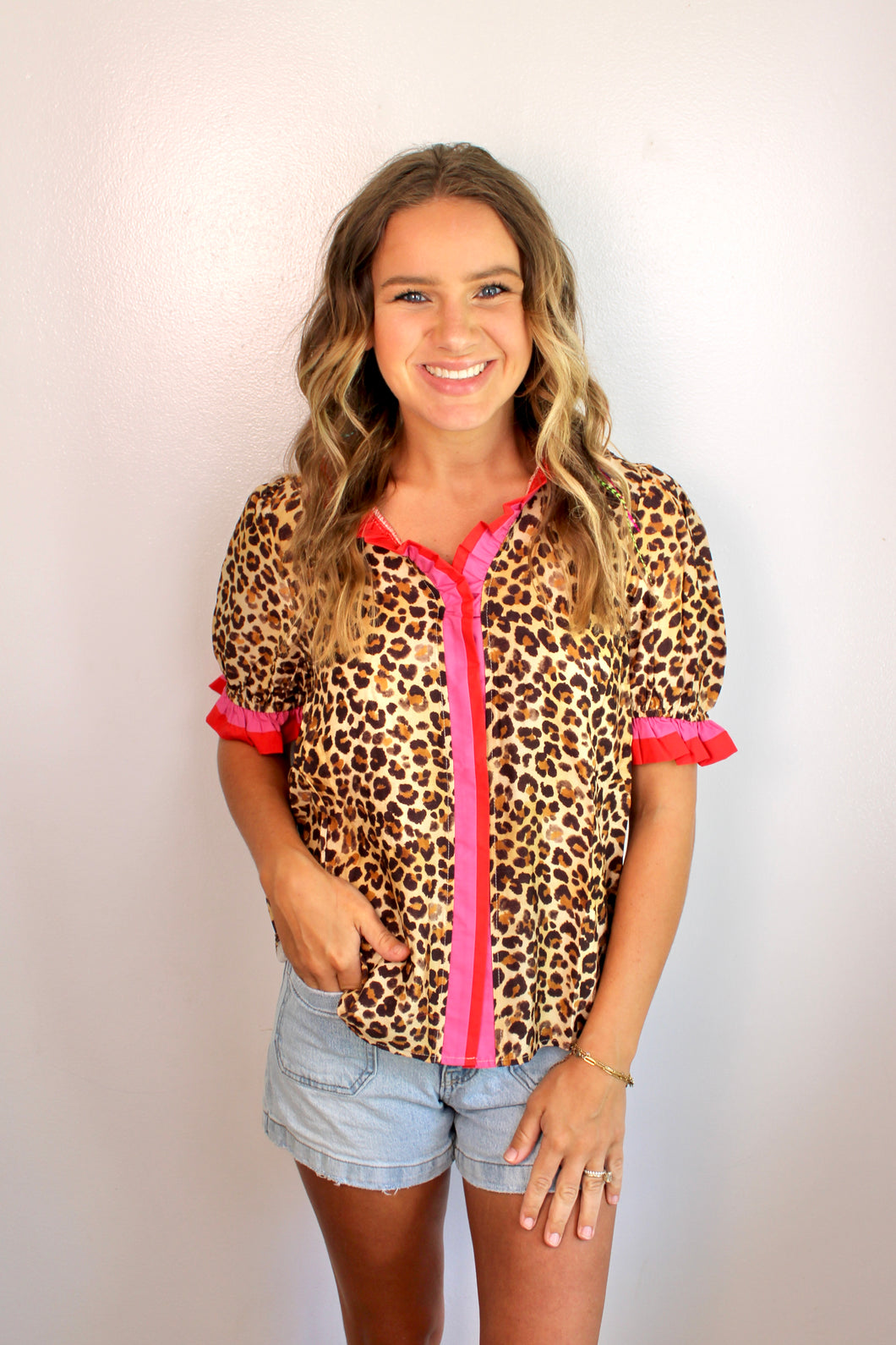 Red pink leopard top