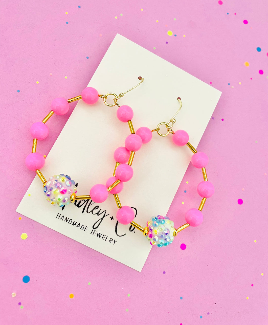 Pink stoned multi beaded Hadley + co earrings