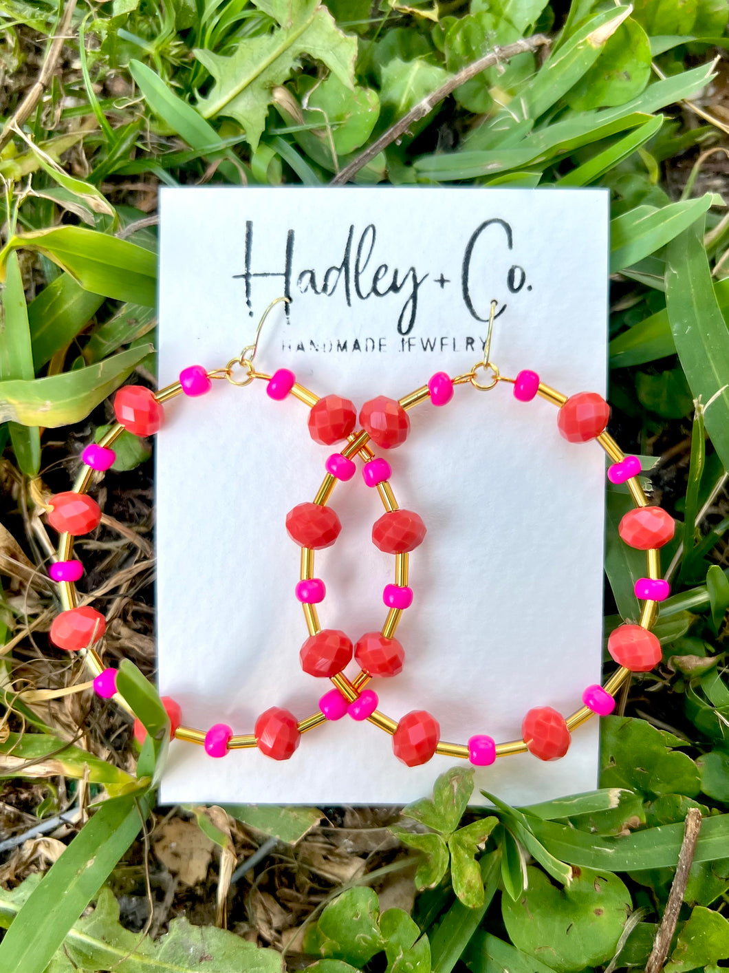 Coral pink beaded Hadley + Co earrings