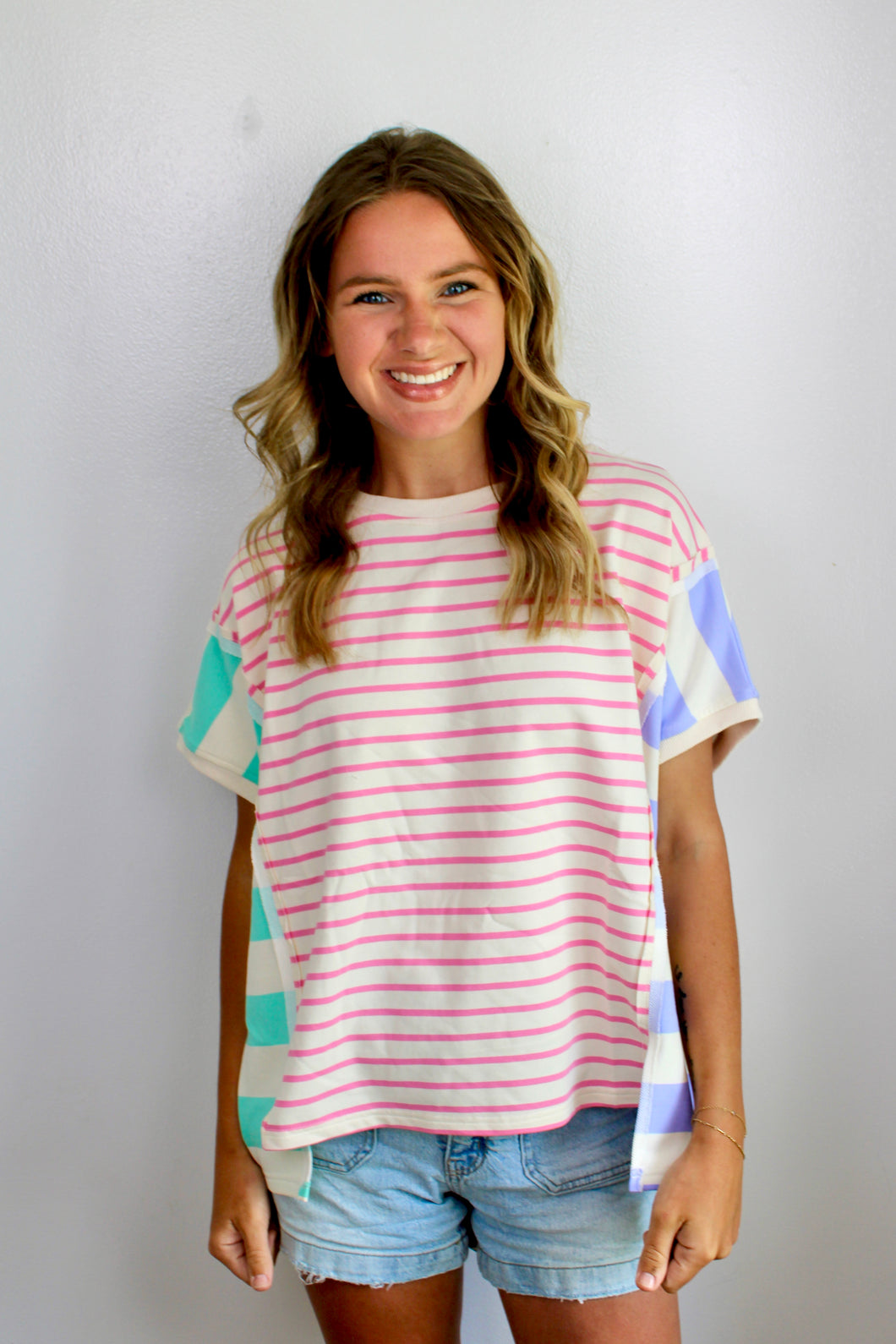 Stripe mixed oversized top