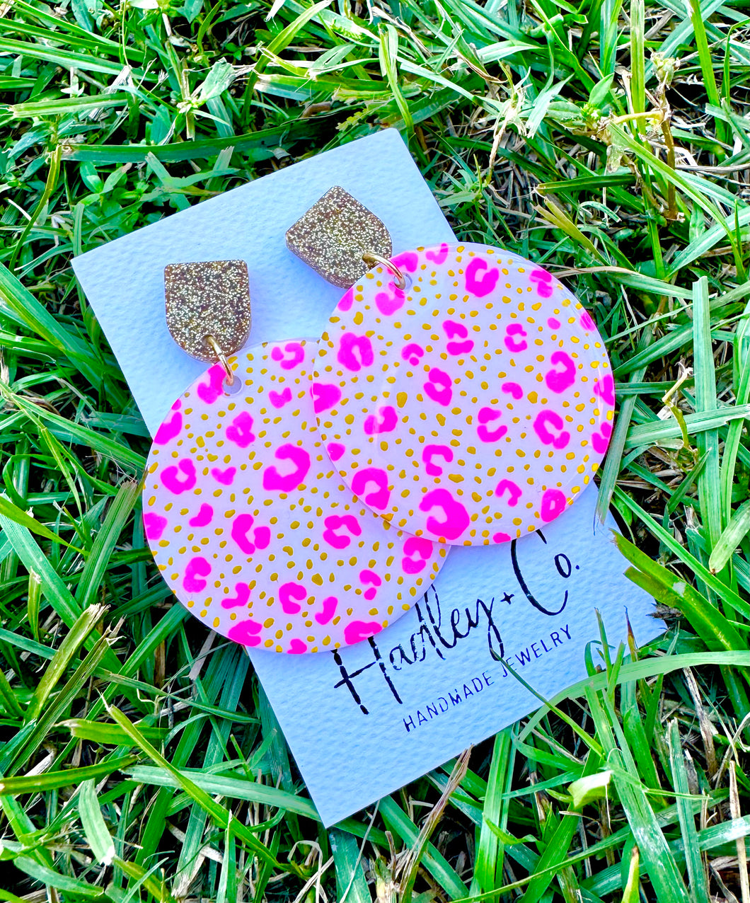 Pink gold leopard Hadley + co earrings