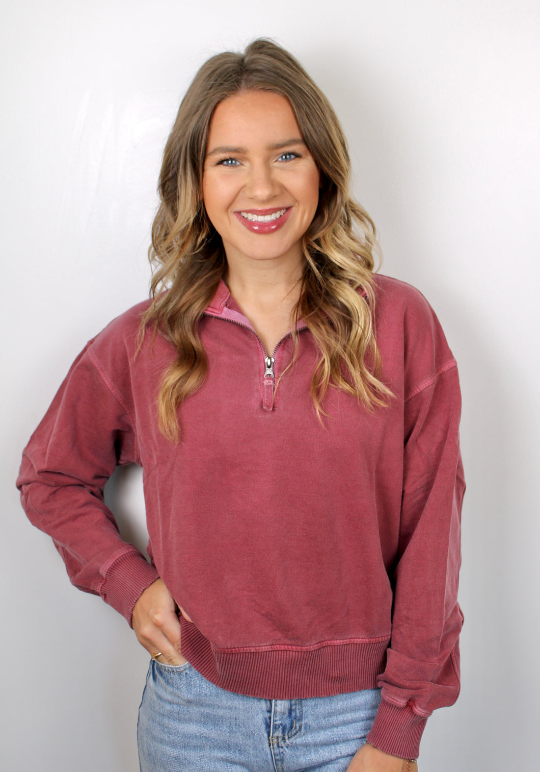 Burgundy zip pullover