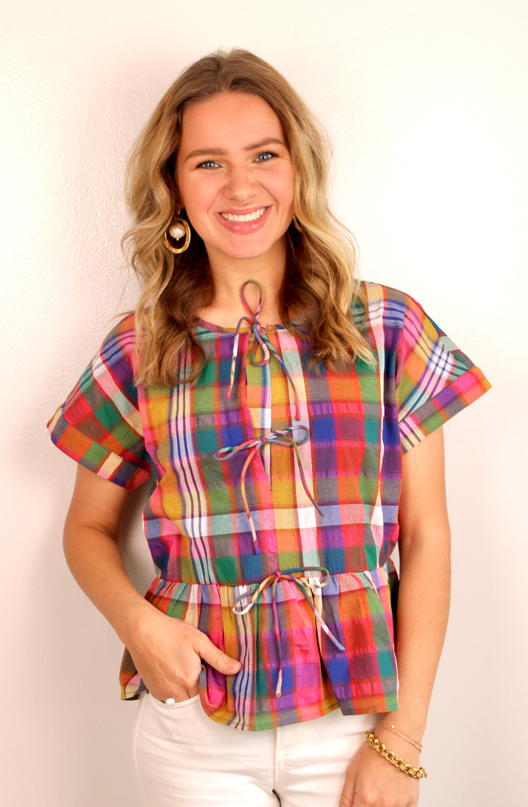 Plaid bow top- last chance