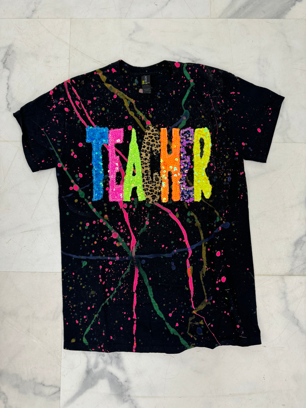 Teacher embroidered splatter tee