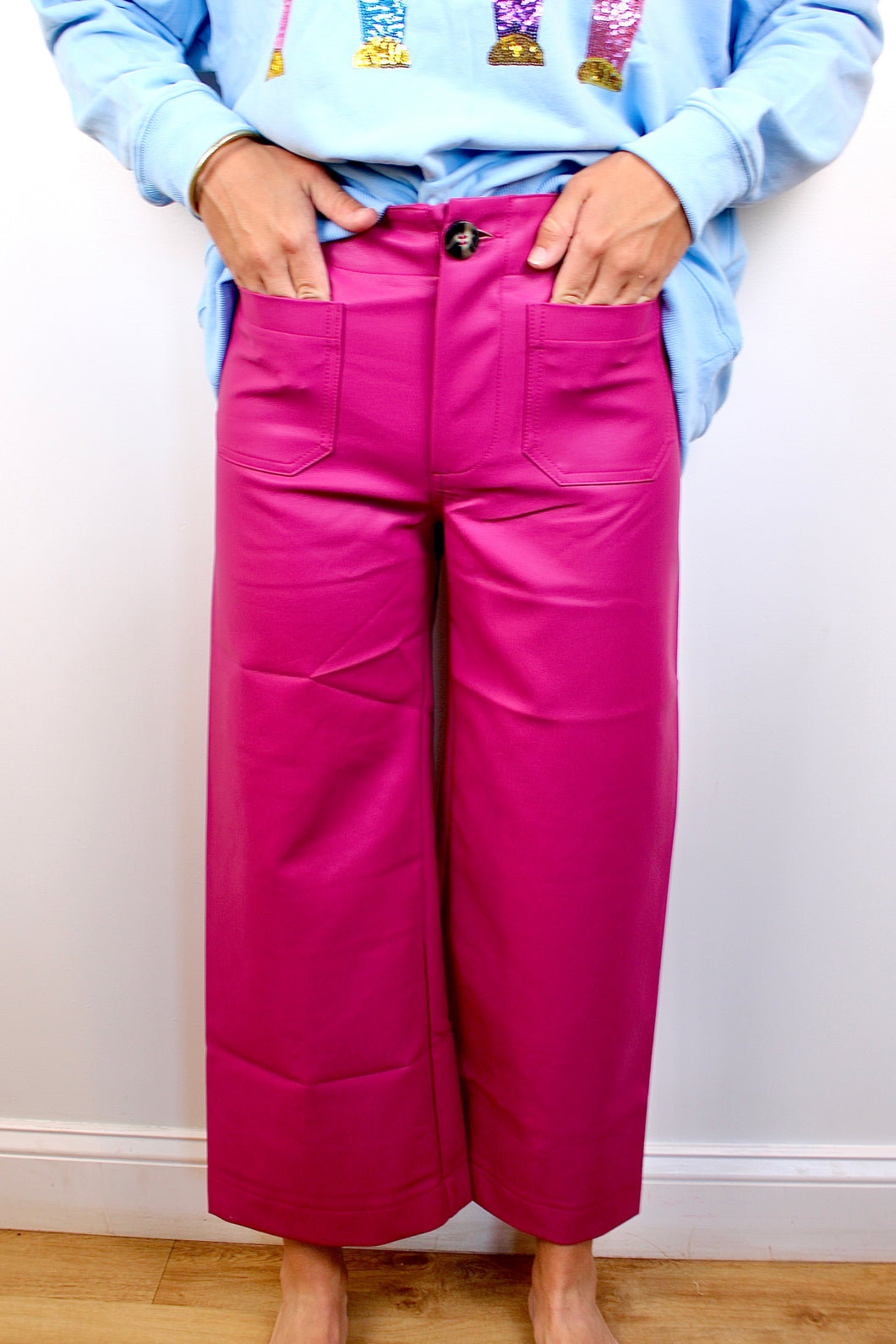 Pink leather pants