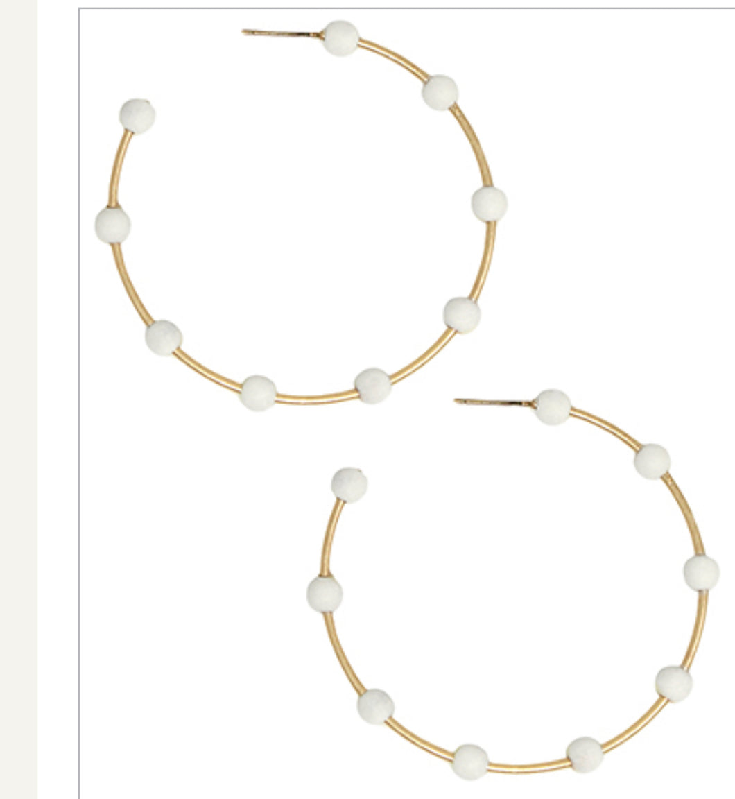 White dot hoop earrings
