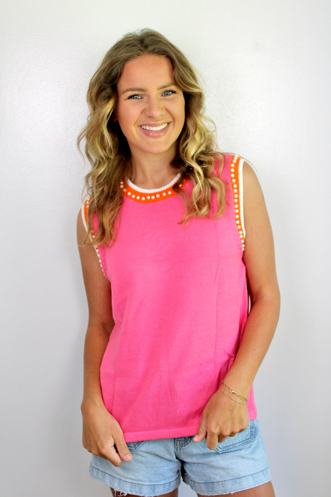 Pink orange pearl top