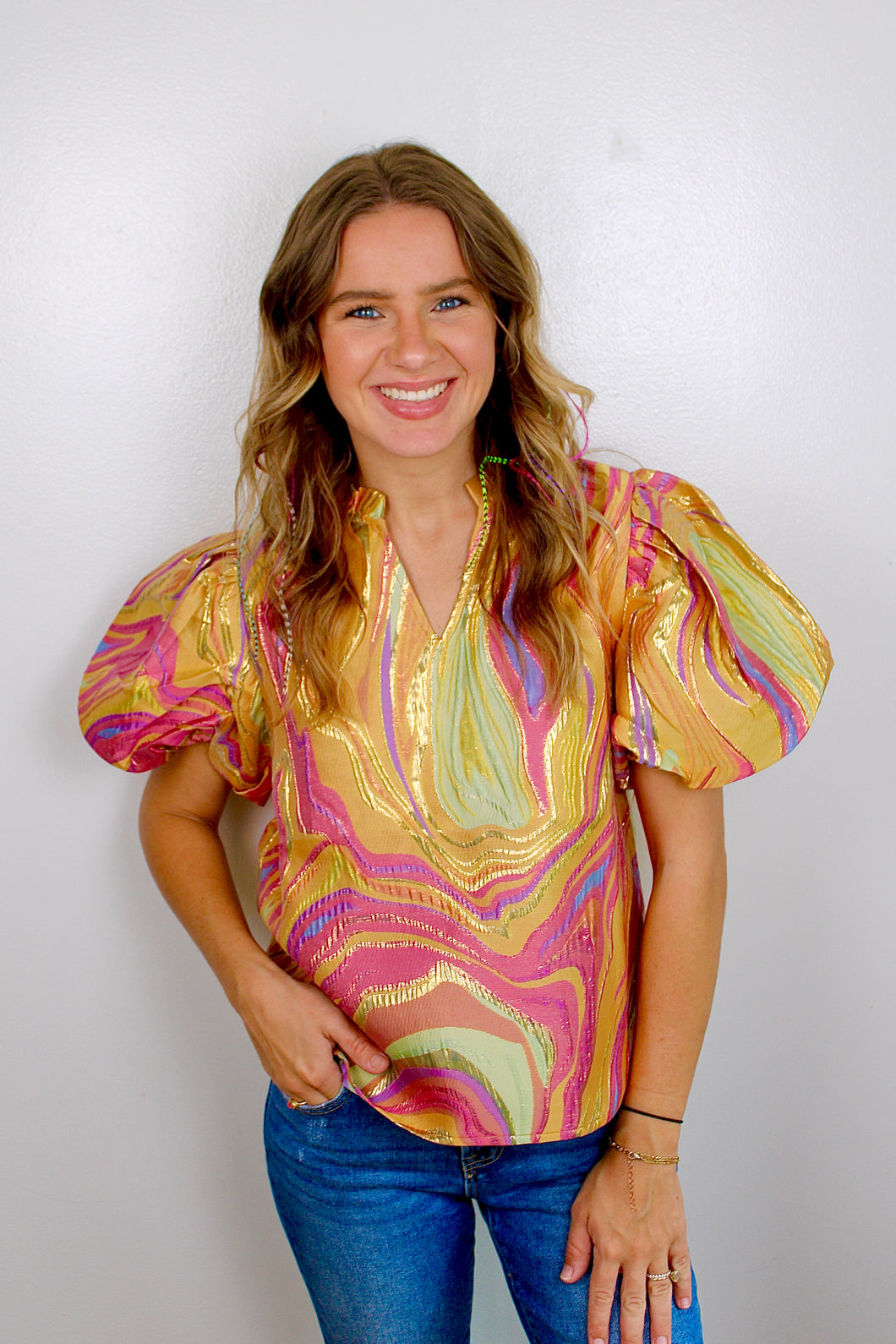 Multi colored textured top