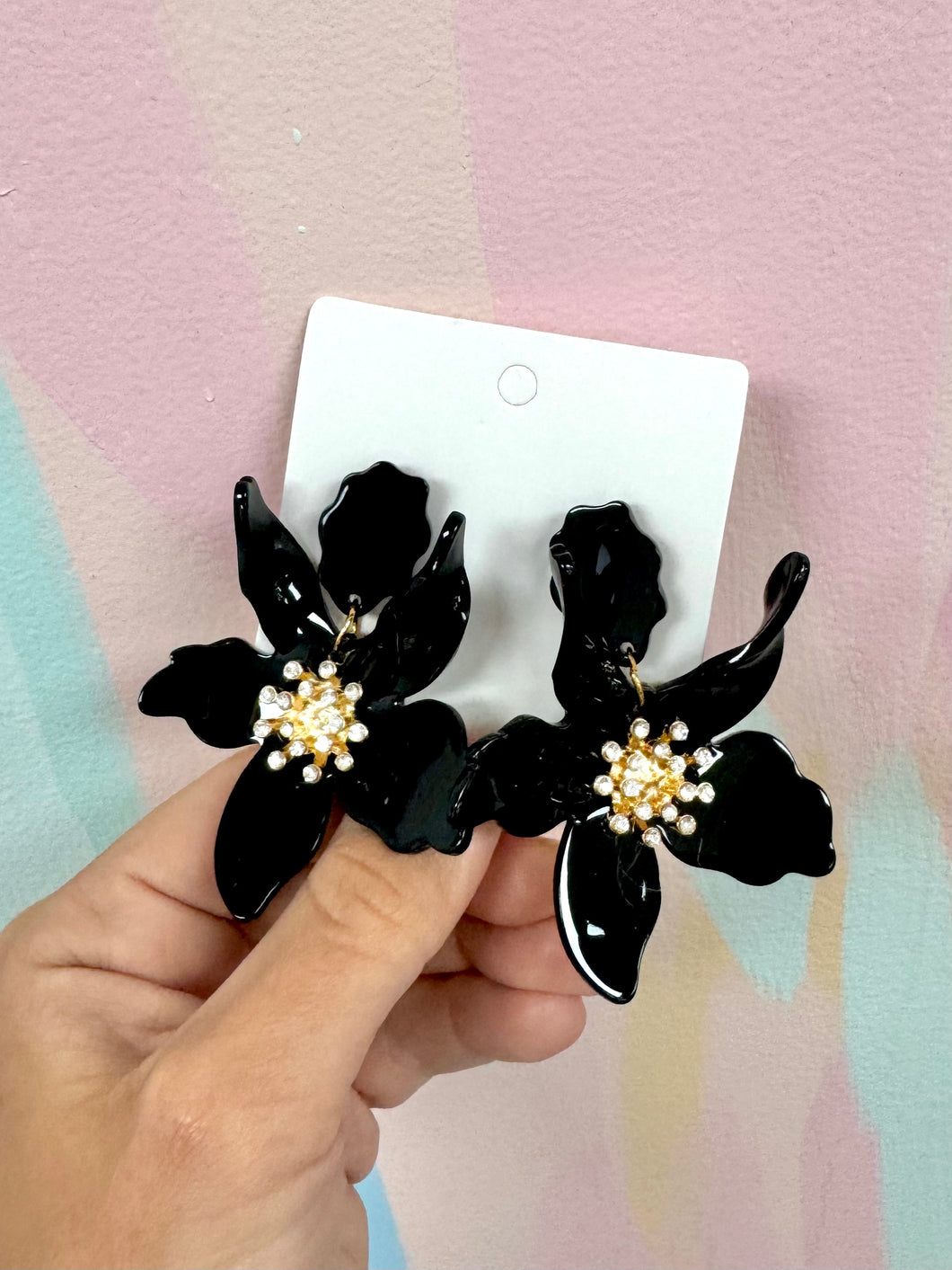 Black flower earrings