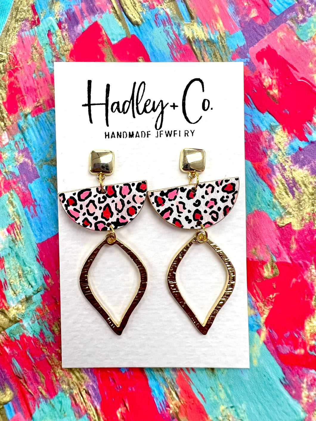 Leopard red pink gold Hadley + co earrings